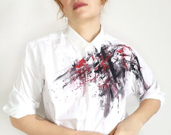 Hand dyed Women shirt Abstract shirt White shirt Buttons down shirt Buttons up shirt  Unique clothing Handpainted shirt Designer shirt