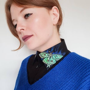 Luna moth Sheepmoth Detachable collar unique collar fake collar moth collar moth accessories designer clothing painted collar image 3