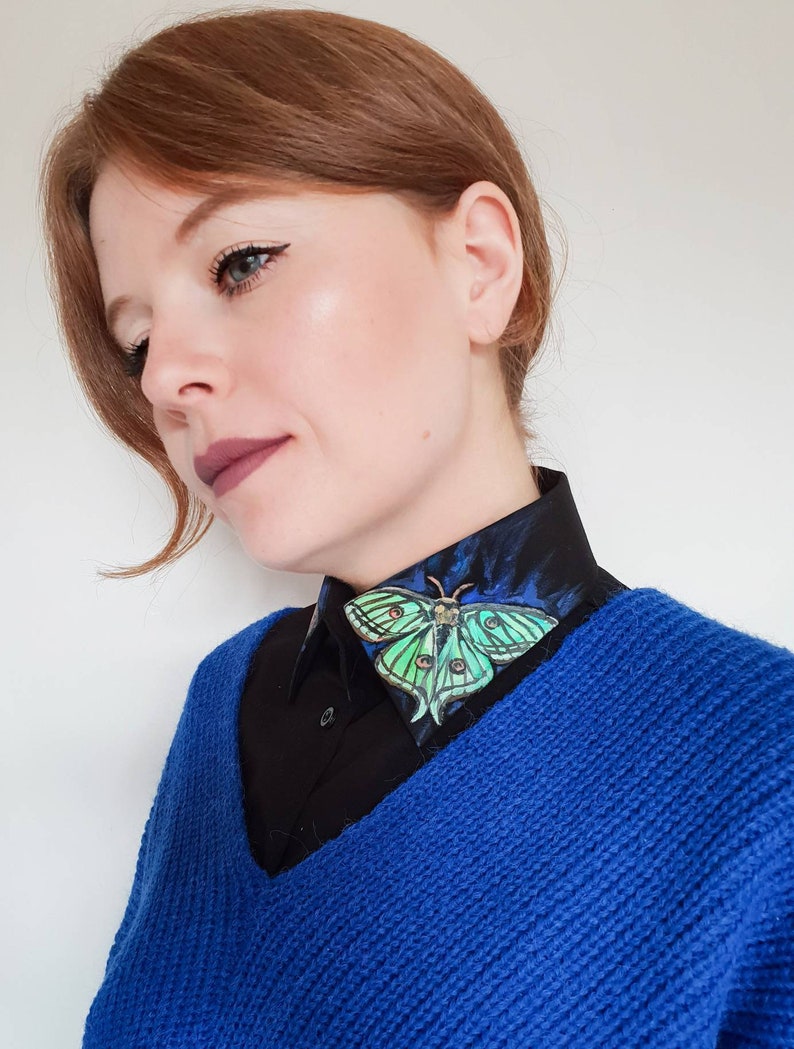 Luna moth Sheepmoth Detachable collar unique collar fake collar moth collar moth accessories designer clothing painted collar image 3