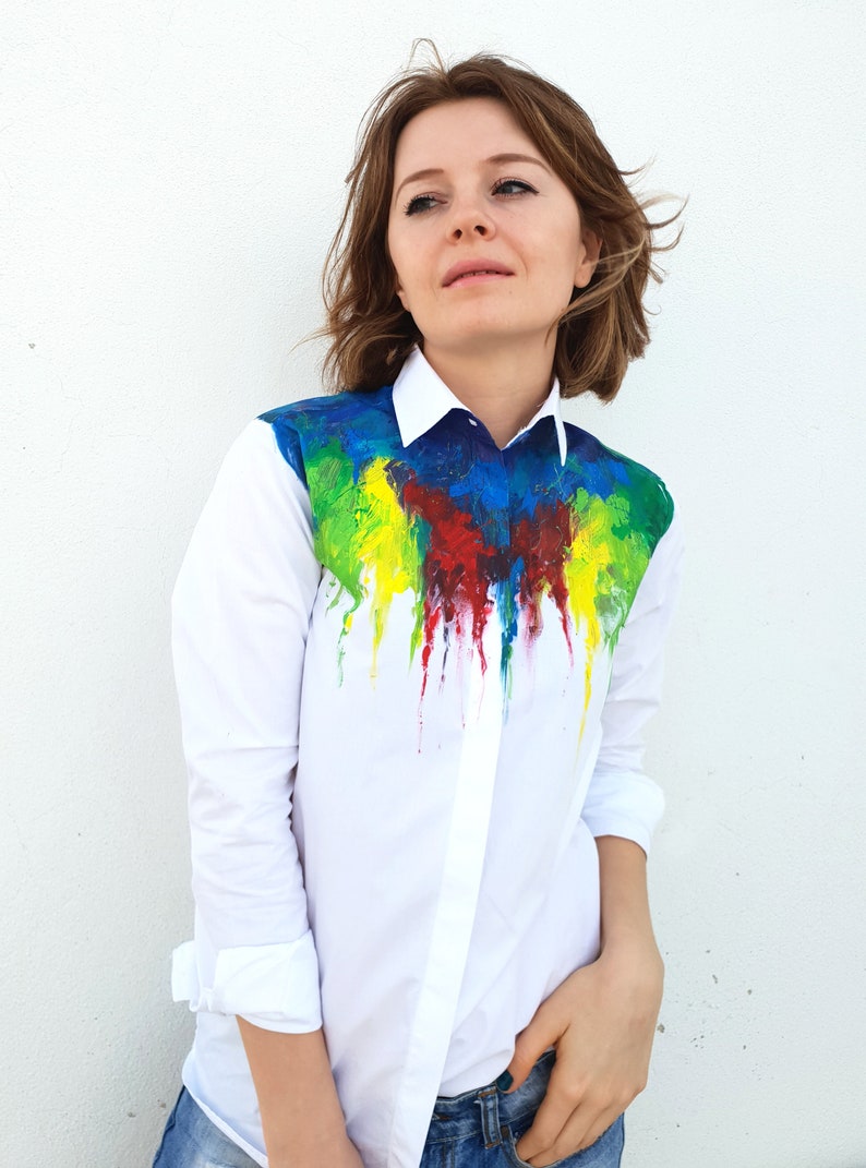 Paint Splash Shirt Rainbow Shirt Designer Shirt Hadpainted - Etsy