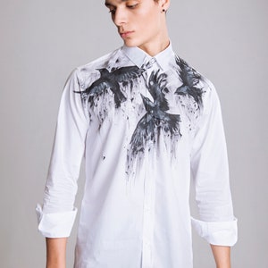 Designer Men Shirt Raven Shirt Unique Buttons up Shirt Men's Designer clothing Street style fashion shirt Unique men's clothing image 2