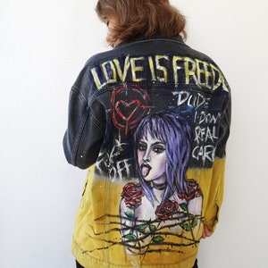 Custom Painted Jacket Sale Unique Painted denim jacket, pop culture jacket,custom made jacket,anime jacket,skull jacket image 4