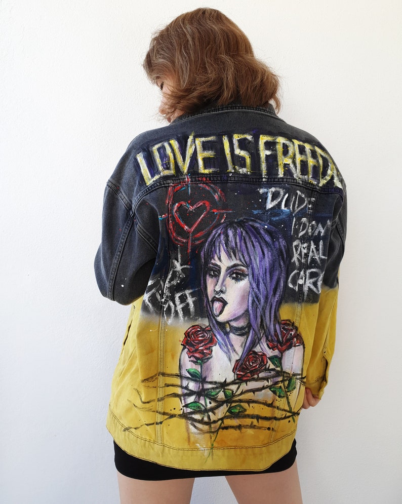 Custom Painted Jacket Sale Unique Painted denim jacket, pop culture jacket,custom made jacket,anime jacket,skull jacket image 4