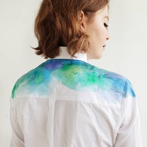 Hand dyed rainbow blouse Women handmade blouse Rainbow paint buttons up shirt Colorful shirt Unique women shirt Rainbow blouse image 4