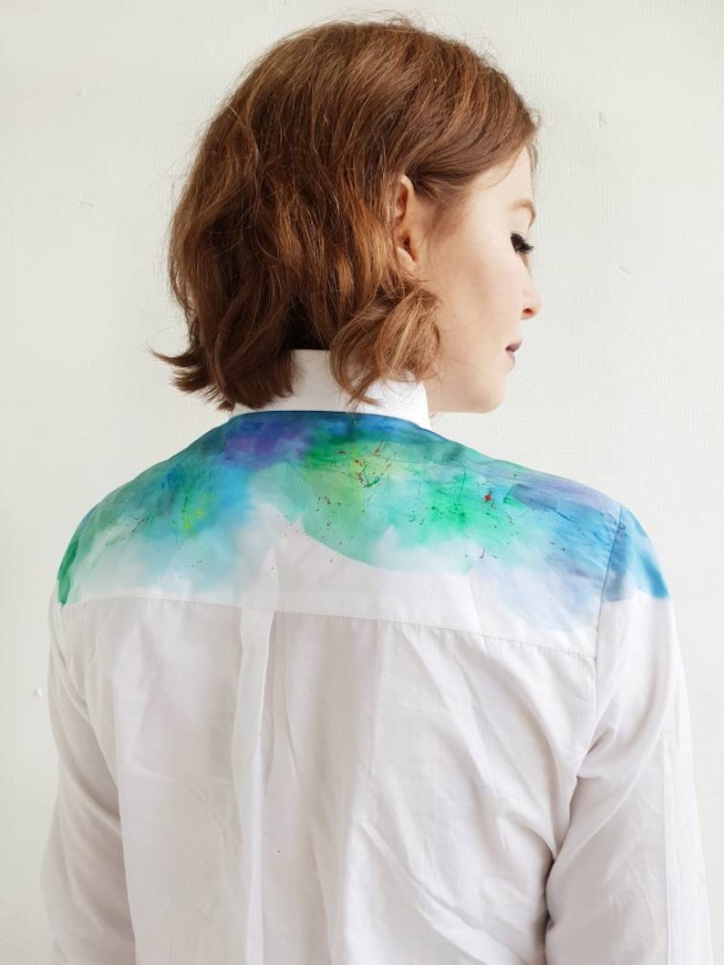 Hand dyed rainbow blouse Women handmade blouse Rainbow paint buttons up shirt Colorful shirt Unique women shirt Rainbow blouse image 4