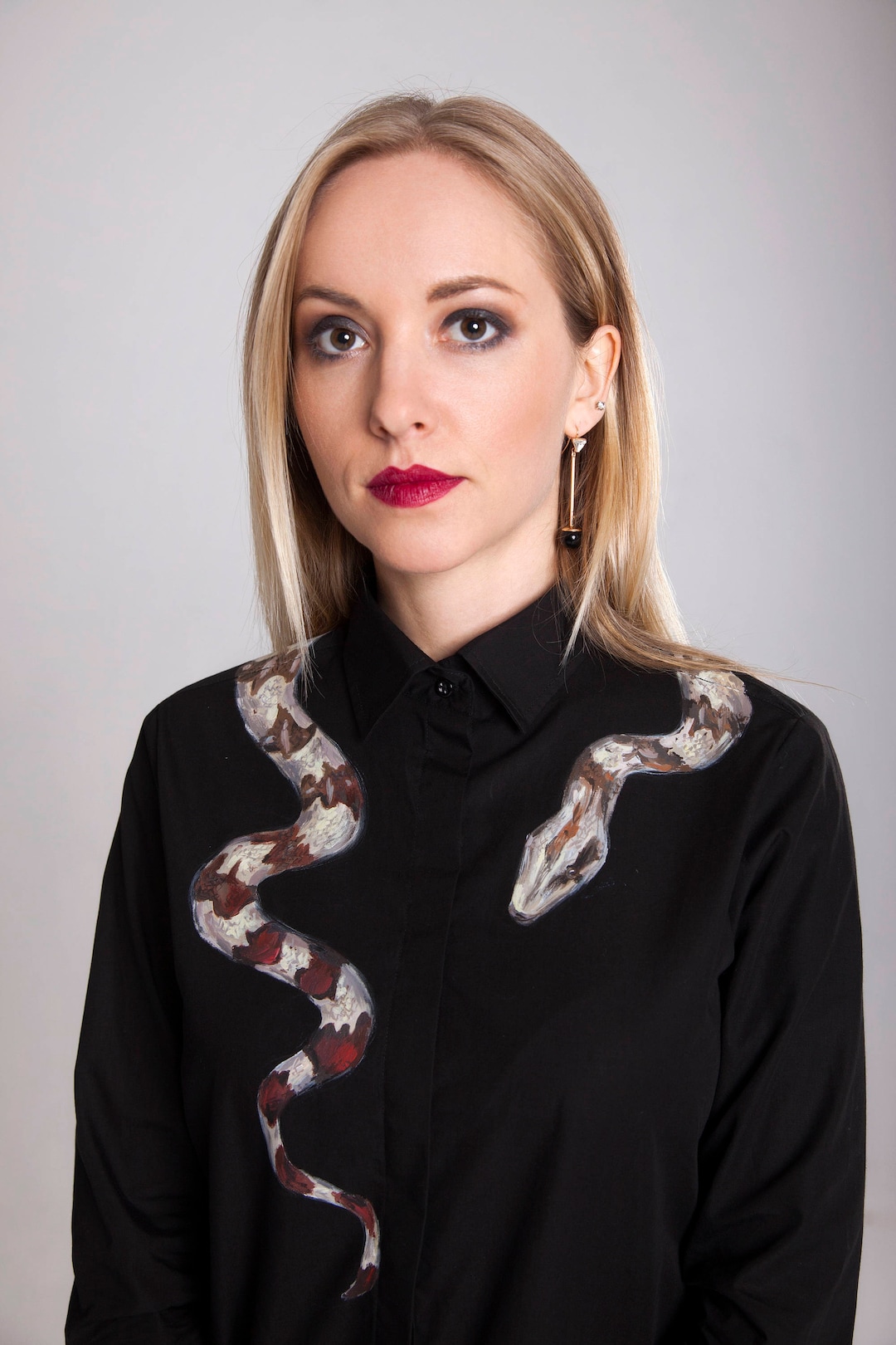 Snake Shirt Black Button up Shirt Black Blouse Snake Blouse Designer ...