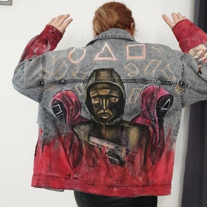 Custom Painted Jacket Sale Unique Painted denim jacket, pop culture jacket,custom made jacket,anime jacket,skull jacket image 9