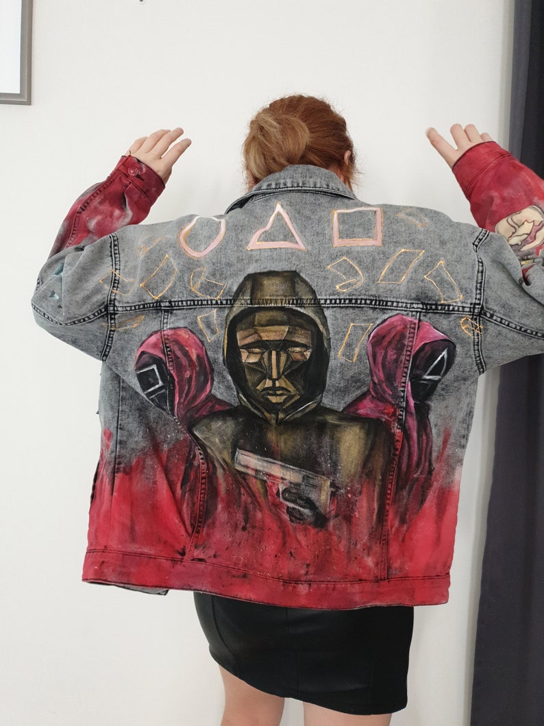 Custom Painted Jacket Sale Unique Painted denim jacket, pop culture jacket,custom made jacket,anime jacket,skull jacket image 9