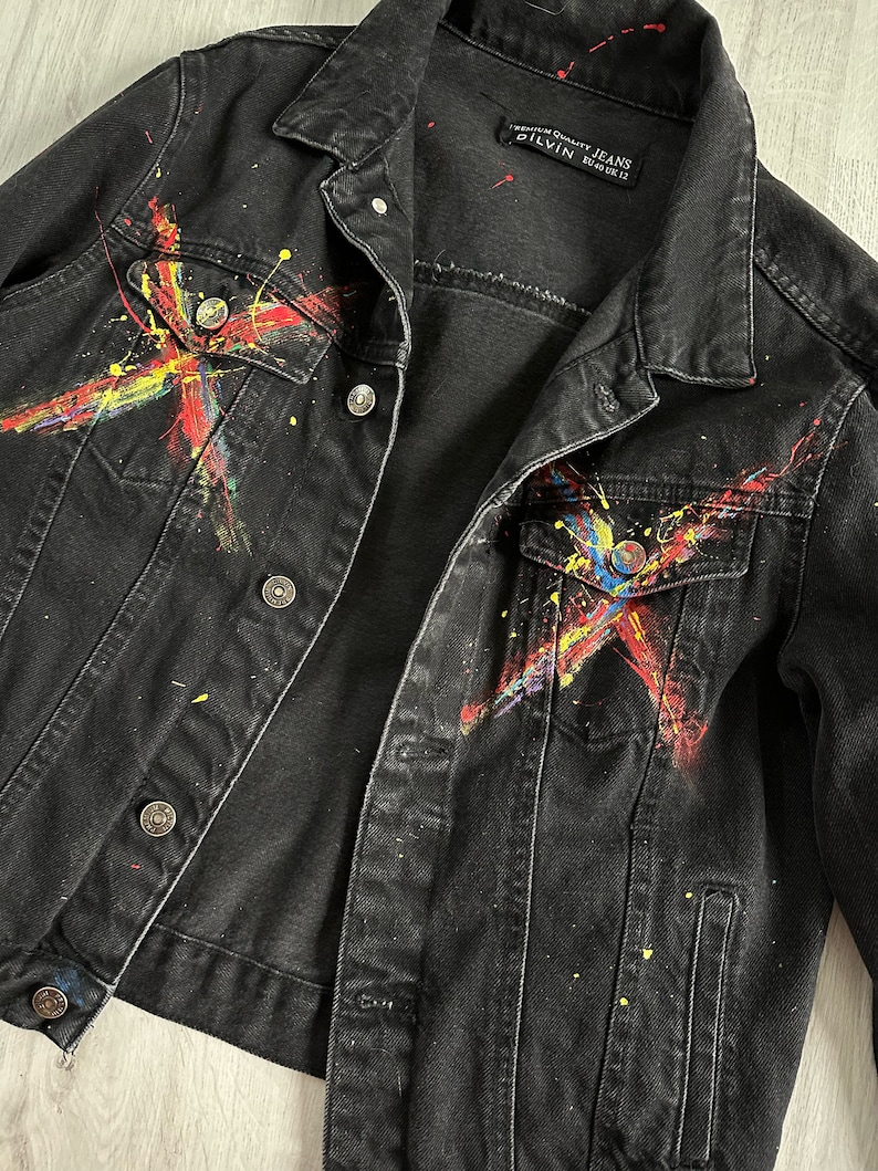 Custom Painted Jacket Sale Unique Painted denim jacket, pop culture jacket,custom made jacket,anime jacket,skull jacket image 3