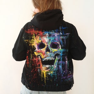 Custom Painted Jacket Sale Unique Painted denim jacket, pop culture jacket,custom made jacket,anime jacket,skull jacket image 2