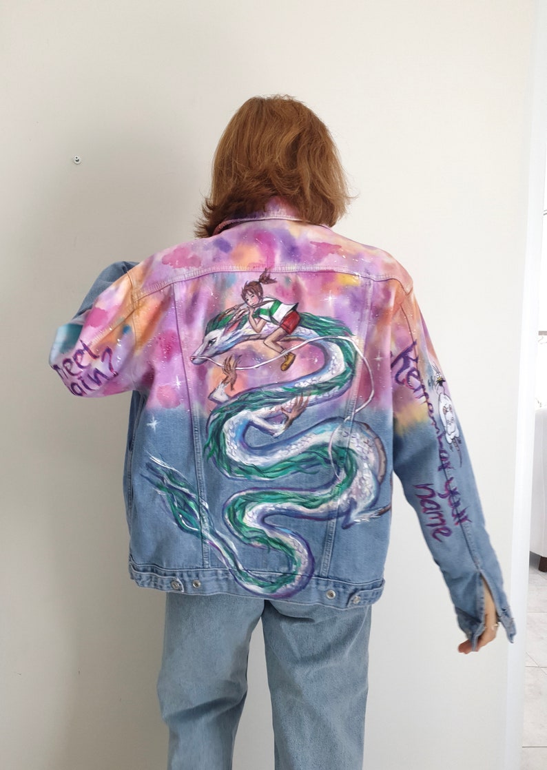 Custom Painted Jacket Sale Unique Painted denim jacket, pop culture jacket,custom made jacket,anime jacket,skull jacket image 6