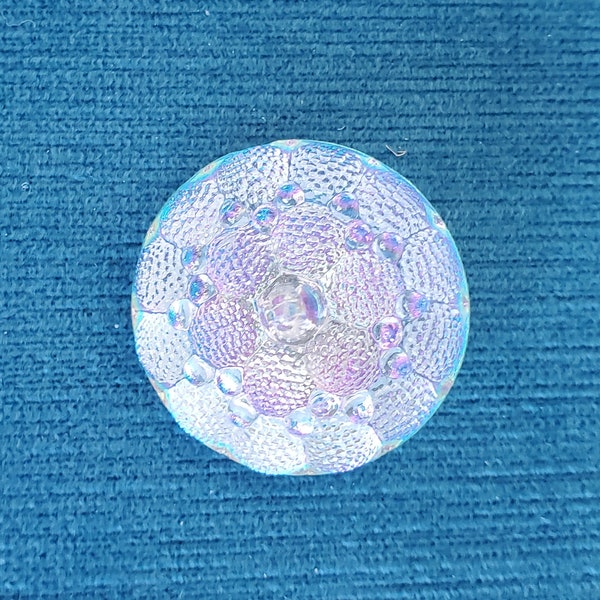 Round Glass Dome Jewel Cut Faceted Translucent Iridescent - Self Shank Back Vintage Buttons 45L - 1 1/8" - 29mm Crafts Sewing Jewelry B325A