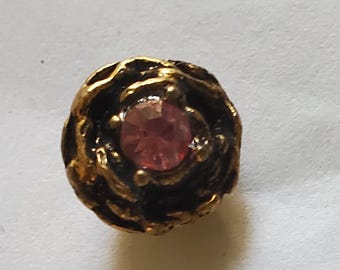 Botones antiguos de latón fundido con vástago de piedra rosa, 16 L - 3/8" - 9,5 mm (B166A)