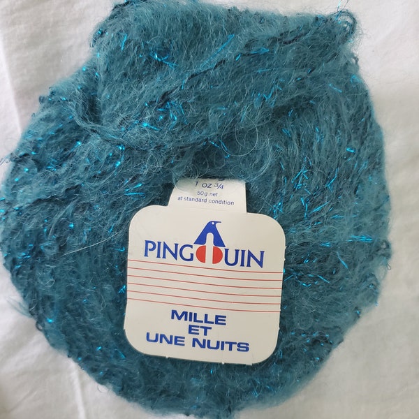 Pingouin (Penguin) Mille et Une Nuits Wool Mohair Acrylic Polyester Polyamide Ball Yarn Teal Knitting Crocheting Crafts Novelty (Y10)