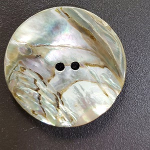 May include: A two-hole iridescent mother-of-pearl button with a swirling pattern.