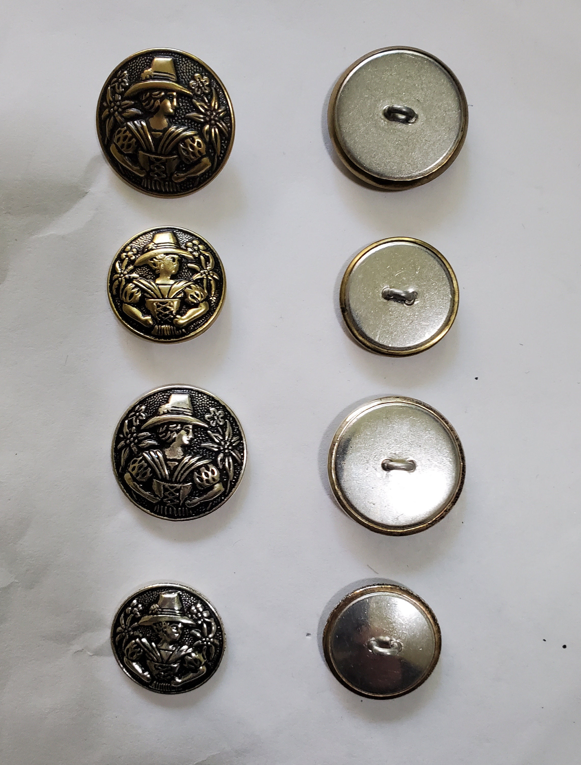 Round Metal Raised Austrian Flower Girl Antique Bronze Color Shank Back ...