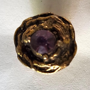 Knop antiek koperen rozenknop: amethist in het midden: 16 l - 3/8" - 9,5 mm (B166B)