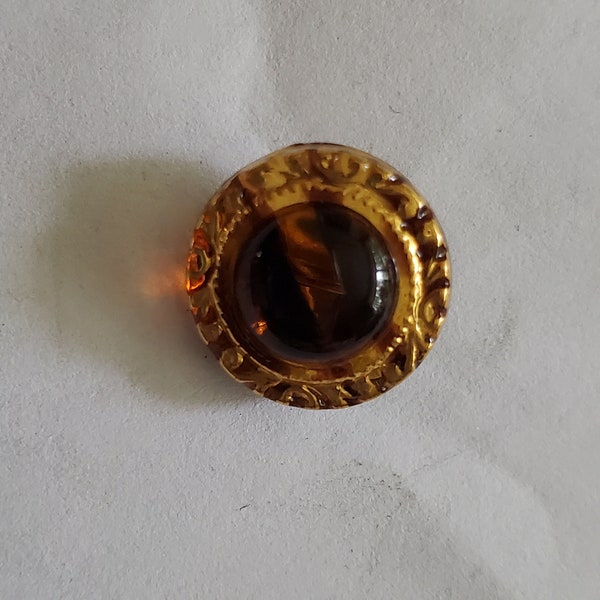 Round Amber Glass Gold Edge Cats Eye Shank Back Vintage Buttons 18L - 7/16" - 11mm Crafts Sewing Jewelry Clothes Knit Crochet (B361C)