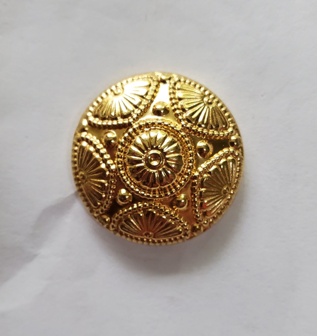 Vintage Bright Gold Shield Buttons: Metal Shank 30L - 3/4