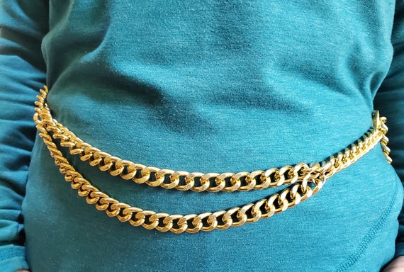 Vintage Gold Tone Metal Chain Belt: Adjustable Thick Link  display picture 3