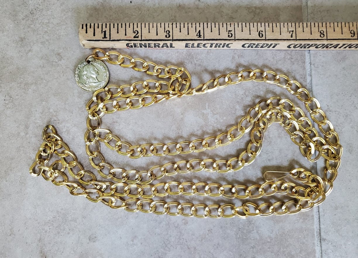 Vintage Gold Metal Link Belt: George Washington Medallion 