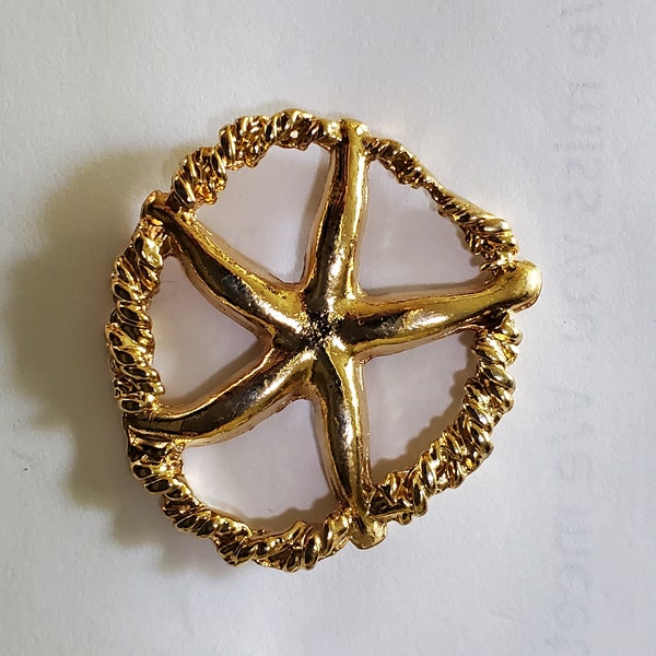 Round Gold Metal Starfish Outer Thick Thin Rope - Shank Back Vintage Buttons 50L - 1 1/4" - 32mm (B2)