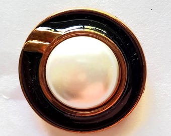 12 botones vintage de plástico imitación perla con vástago de anillo negro 40L - 1" - 25,5 mm (B261)