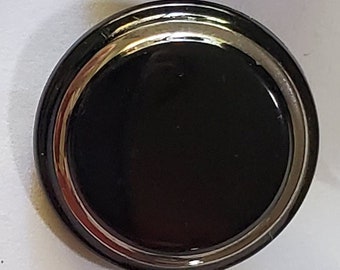 Botón de cristal de leche negro antiguo con banda plateada, vástago automático, 30 L - 3/4" - 19 mm (B108)