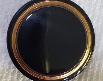 8 botones antiguos de vidrio lechoso negro con banda dorada, vástago autoperforado, 45 L - 1 1/8" - 29 mm (B105)