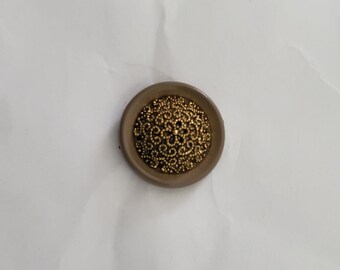 12 Vintage Beige Plastic – Gold Filigree Dome Shank Buttons 28L - 11/16" - 16mm (B76)
