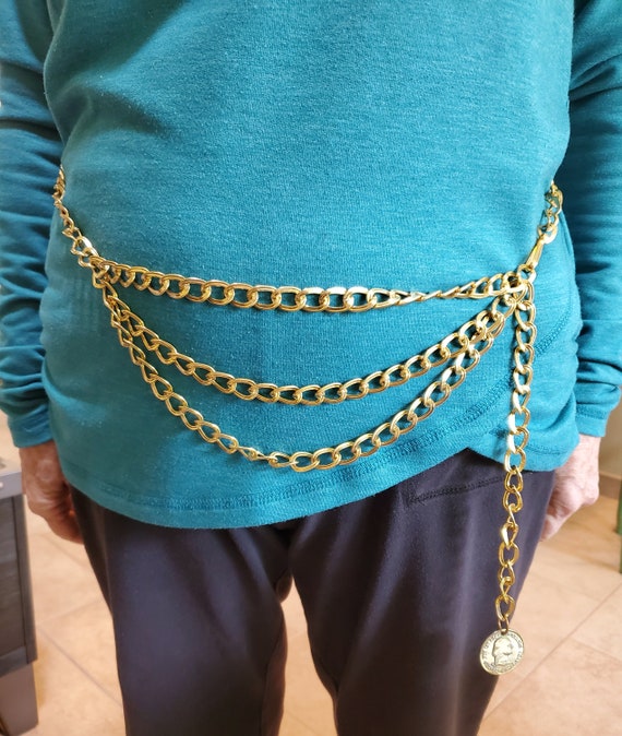 Vintage Gold Metal Link Belt: George Washington Medallion  display picture 2
