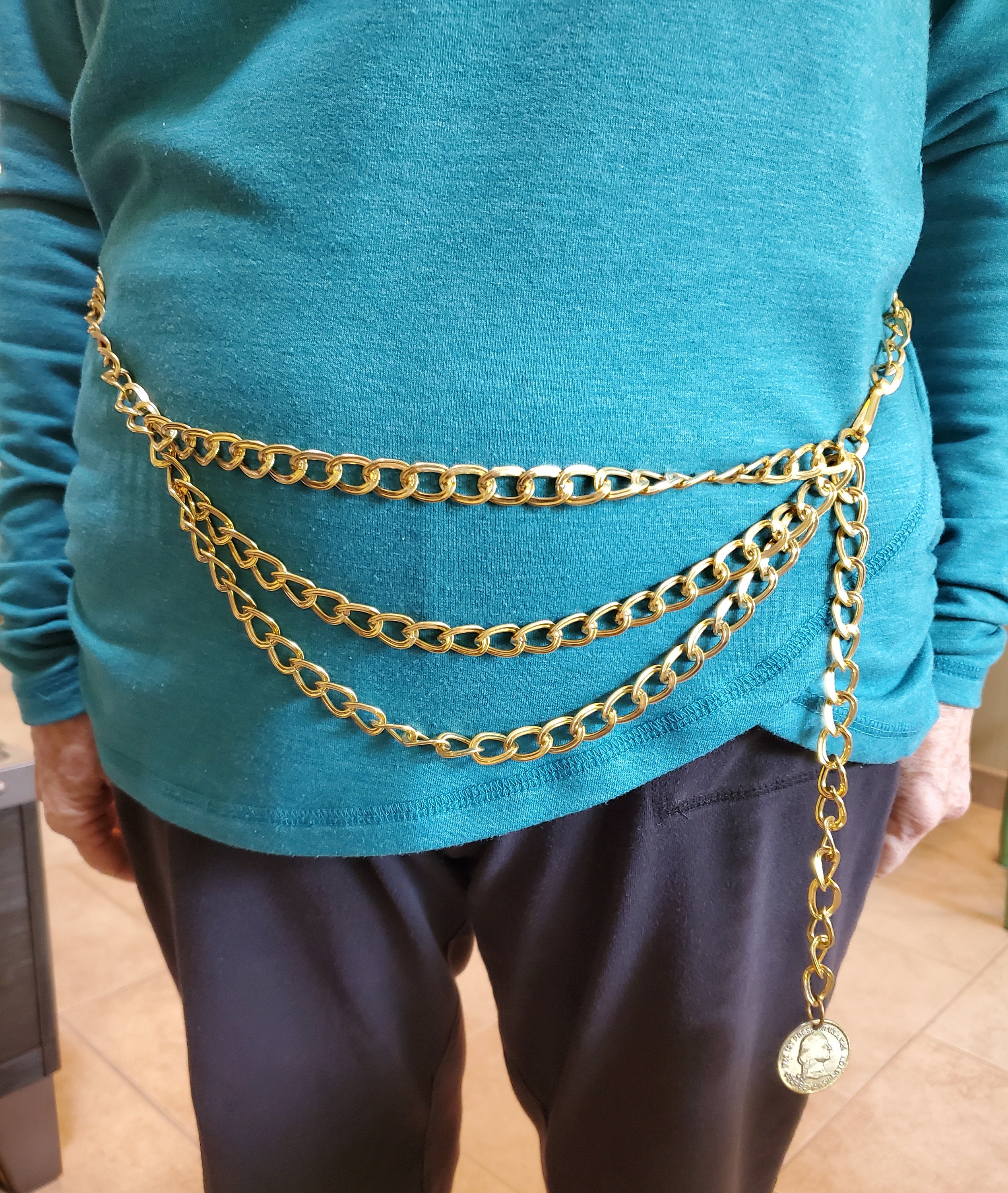 Gold Medallion Link Waist Belt 34.5\