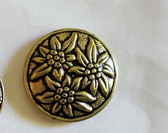 Round Metal Alpine Bouquet Oxidized Gold Austrian Vintage Buttons 45L - 1 1/8" - 29mm Craft Clothing Jewelry (B19A)