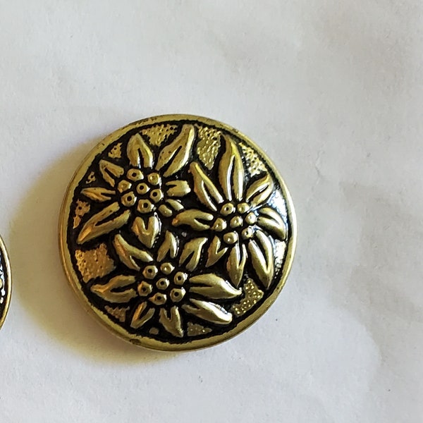 Round Metal Alpine Bouquet Oxidized Gold Austrian Vintage Buttons 36L - 7/8" - 22mm Craft Clothing Jewelry (B19B)