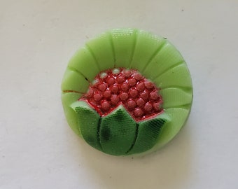 Round Green Milk Glass with Red Painted Berries - Self Shank Back Vintage Buttons 30L - 3/4" - 19mm Crafts Sewing Jewelry Knit Crochet B335