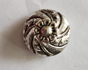 10 Metal Dome Swirl Antique Silver Shank Vintage Buttons 30L-3/4"-19mm (B339D)