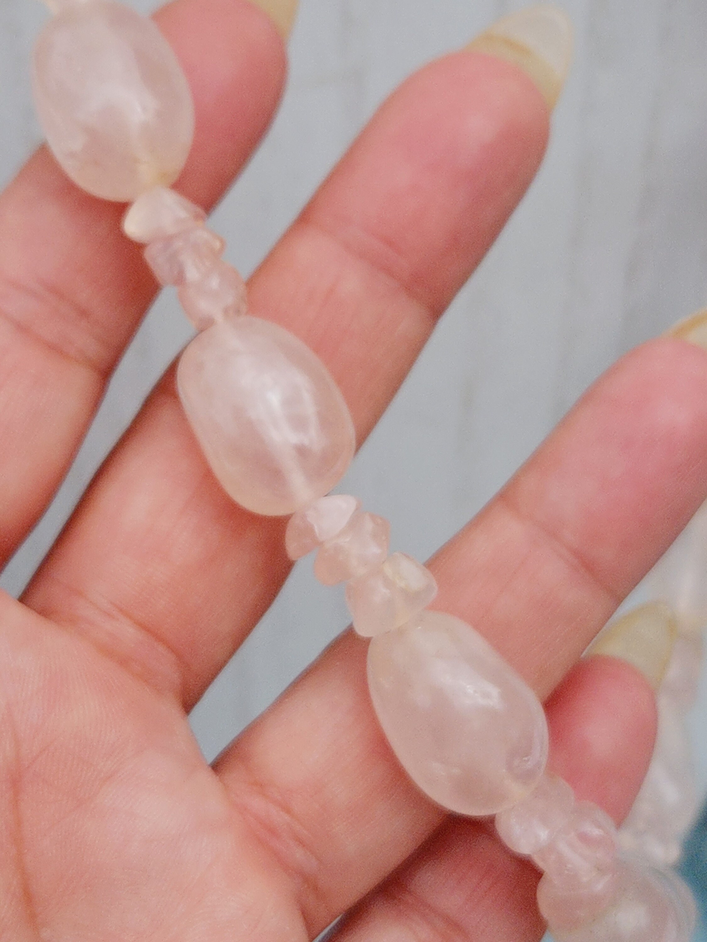 Collier Vintage En Pierre Naturelle Quartz Rose - Élégant Et Rétro - Idéal Pour Une Tenue Pinup