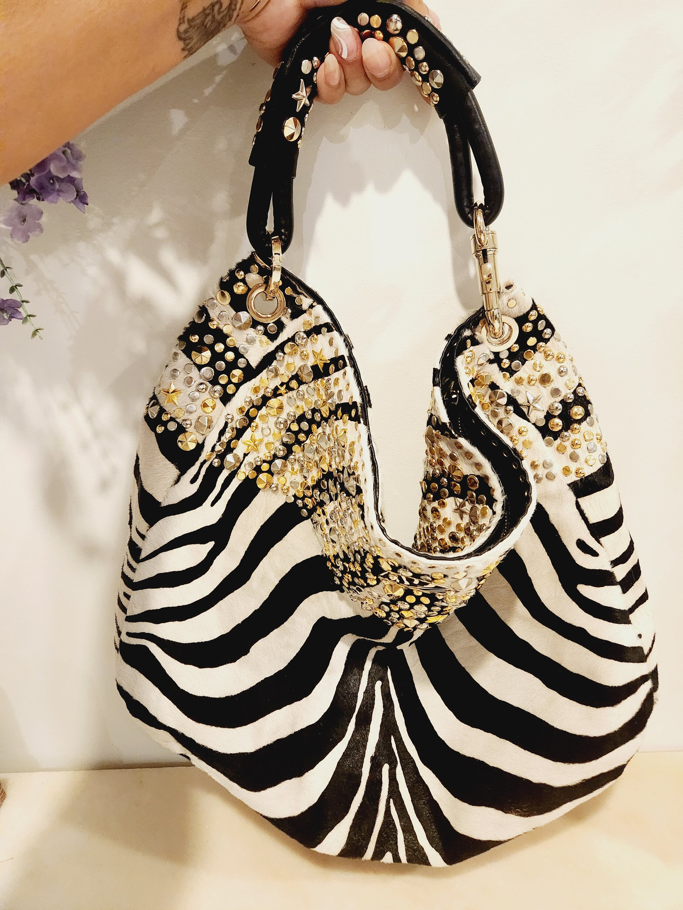 Jimmy Choo Black - White Zebra Print Calf Hair and Leather Jimmy Choo Black - White Zebra Print Calf Hair and Leather