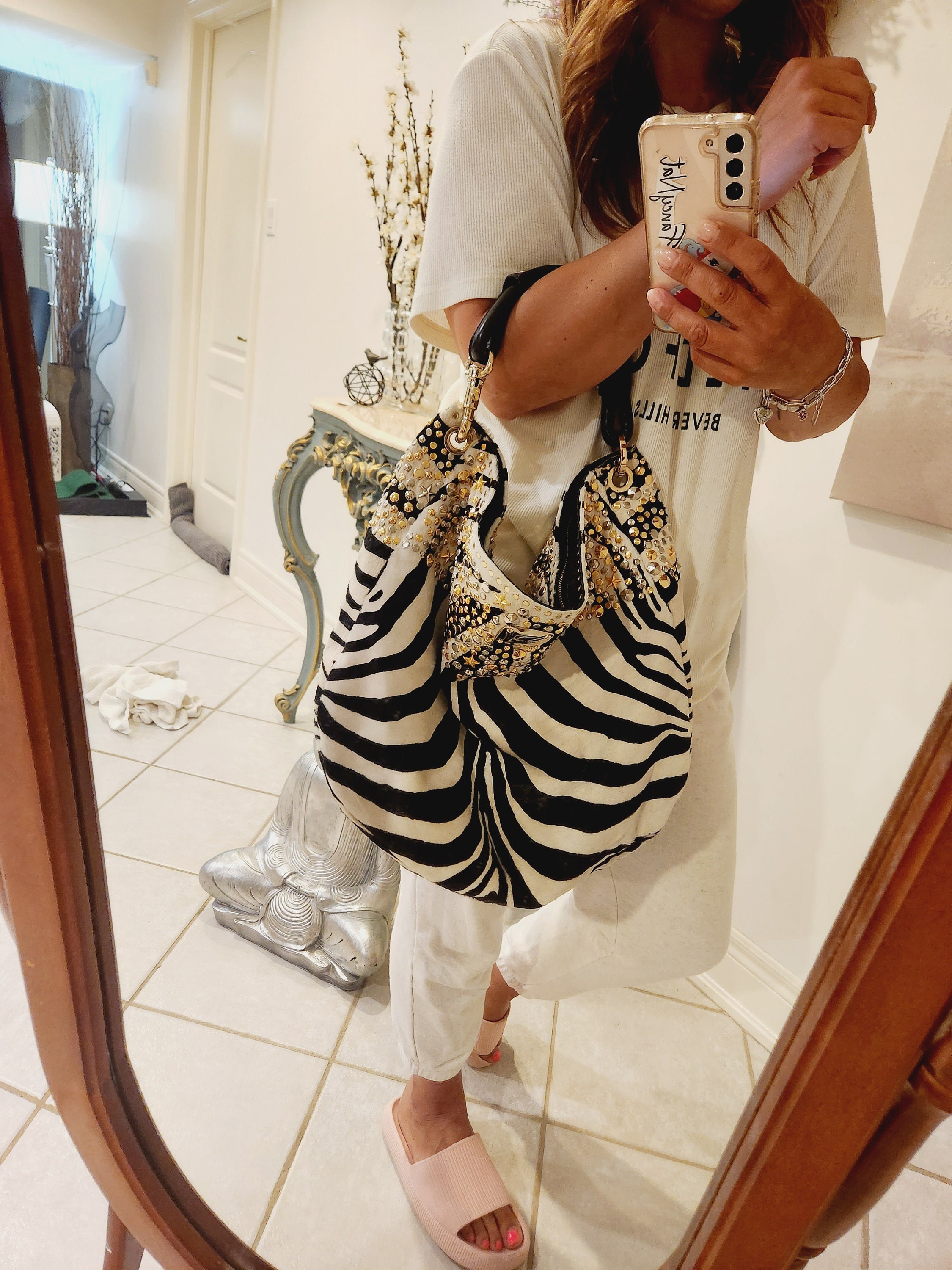 Jimmy Choo Black - White Zebra Print Calf Hair and Leather Jimmy Choo Black - White Zebra Print Calf Hair and Leather