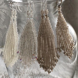 Fringe Earrings, Handmade Wedding Jewels, Shabby Chic Bridal Earrings, Classic Neutrals Ivory, White, Champagne, Beige, Bridal Gift for Her
