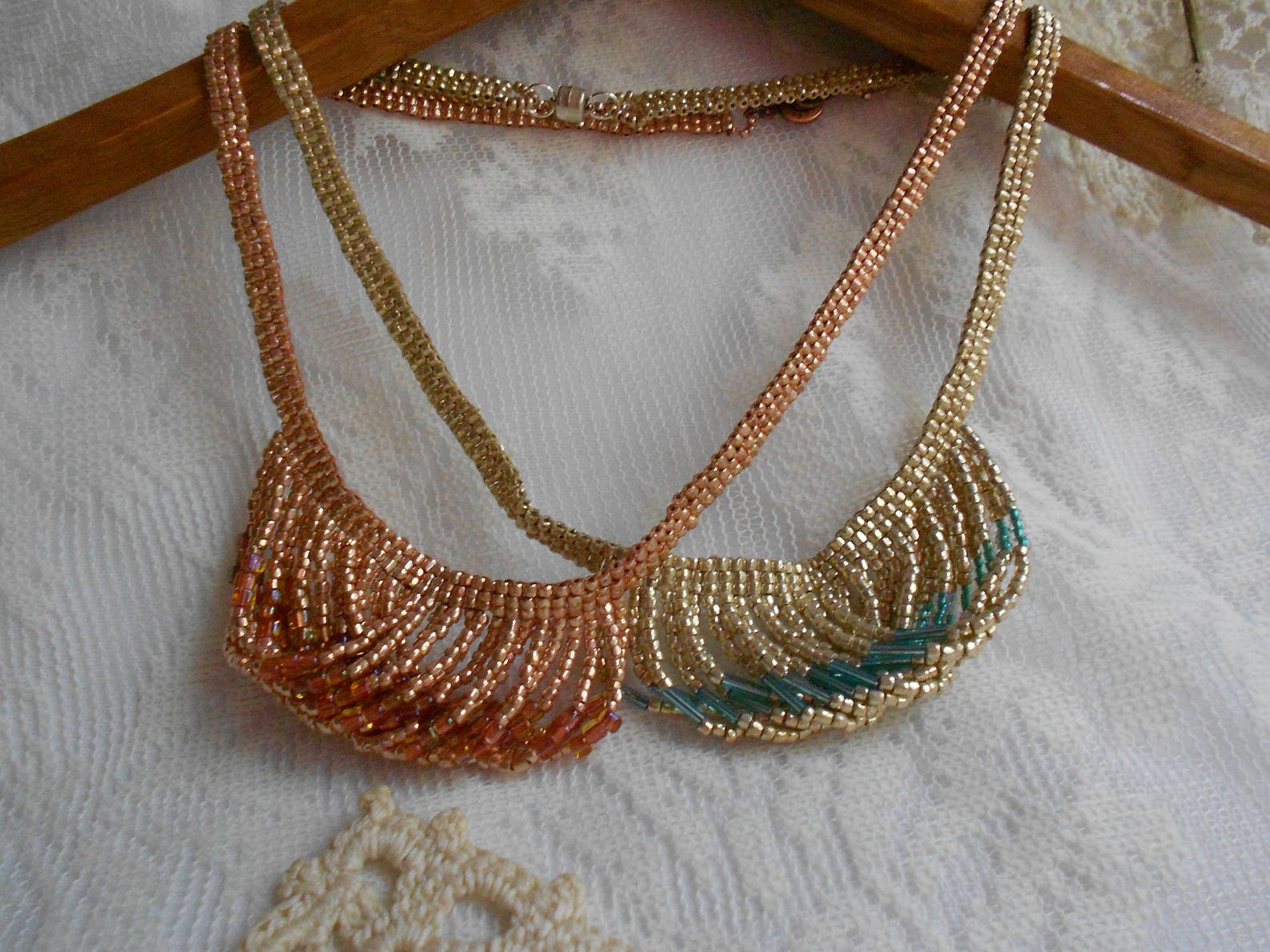 Bugle Bead Loop Fringe Statement Choker Rose Gold Silver Etsy