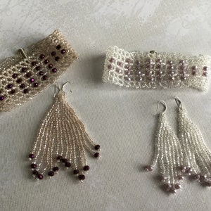 Handmade Crystal Seed Bead Jewelry Set: Fringe Earrings & Bracelet