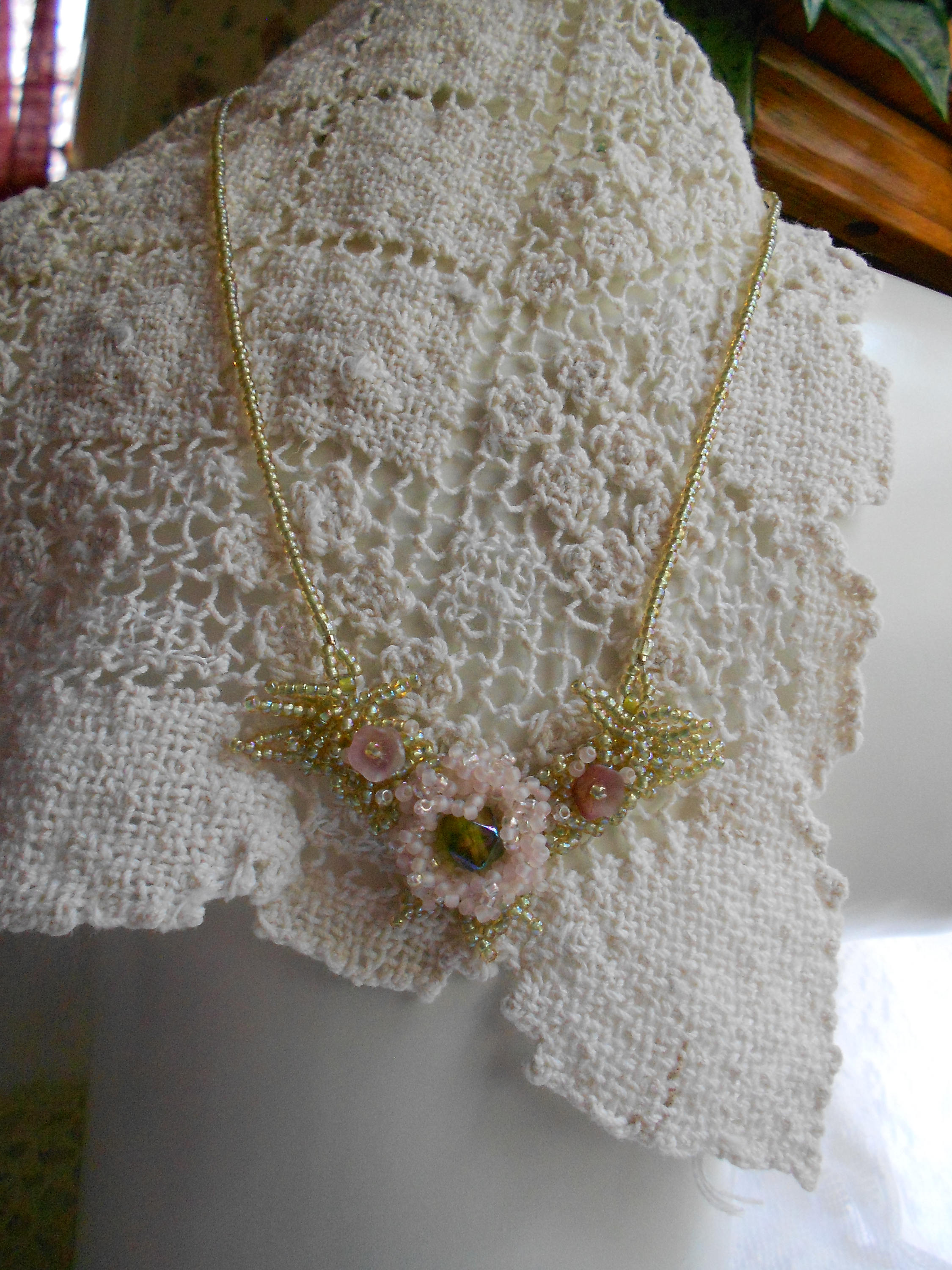 Floral Seed Bead Pendant Necklace Pink Blue Rose Vintage Etsy