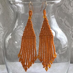 Long Fringe Monochromatic Seed Bead Earrings, Pumpkin, Charcoal Gray, Ivory, Fuchsia Pink, Handcrafted Gift for Her, Bridal Accessory