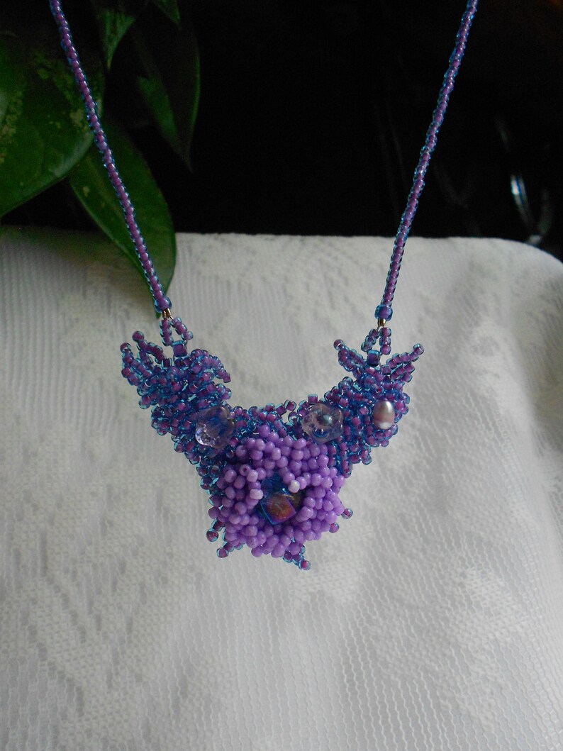 Floral Seed Bead Pendant Necklace Pink Blue Rose Vintage Etsy