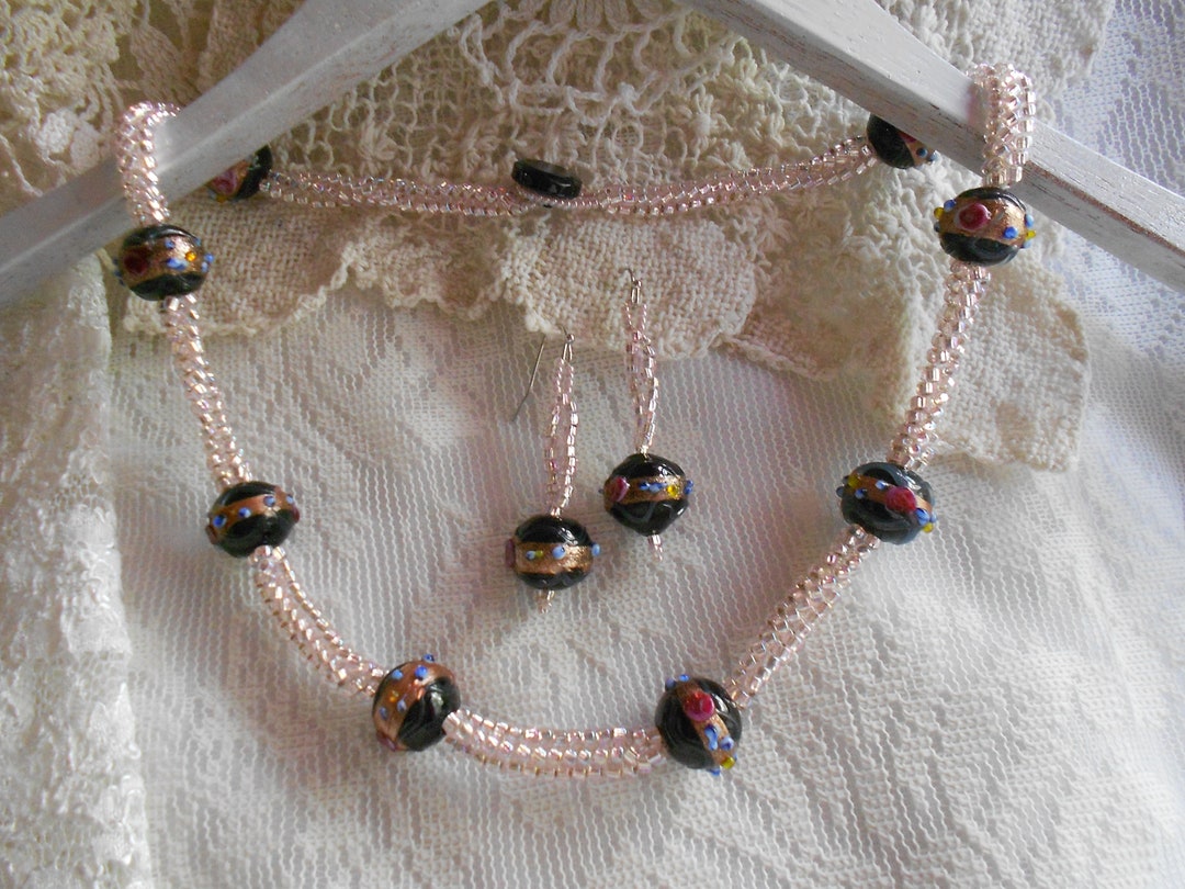 Juego De Collar Y Pendientes De Cuentas Bocar Para Mujer - Regalo En Caja, Color Degradado