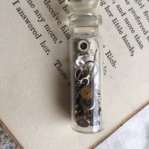 Steampunk Pendant, Watch Gears in a Bottle Necklace, Pieces of Time in a Bottle Pendant, Victorian, Bottle of Clockwork Pieces, Gift for Her image 8