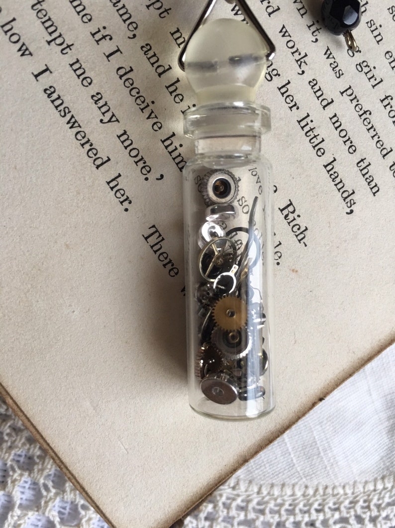 Steampunk Pendant, Watch Gears in a Bottle Necklace, Pieces of Time in a Bottle Pendant, Victorian, Bottle of Clockwork Pieces, Gift for Her image 8