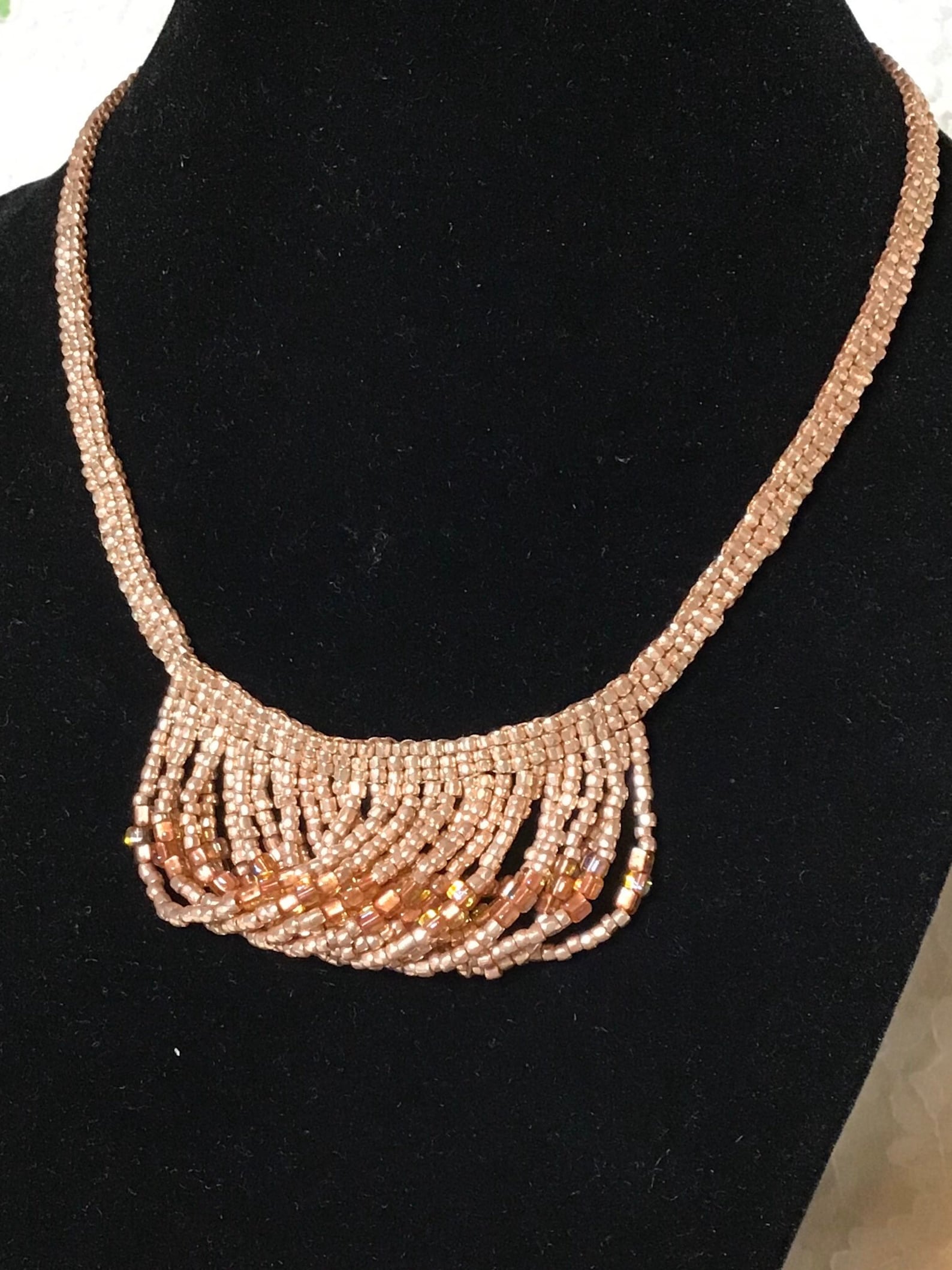 Bugle Bead Loop Fringe Statement Choker Rose Gold Silver Etsy