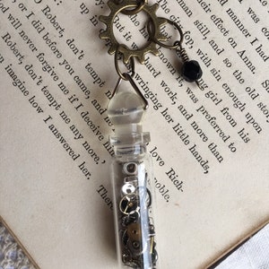 Steampunk Pendant, Watch Gears in a Bottle Necklace, Pieces of Time in a Bottle Pendant, Victorian, Bottle of Clockwork Pieces, Gift for Her image 7